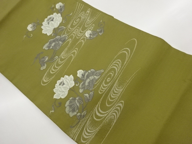 JAPANESE KIMONO / LOTUS PATTERN WOVEN RUNNING WATER NAGOYA OBI